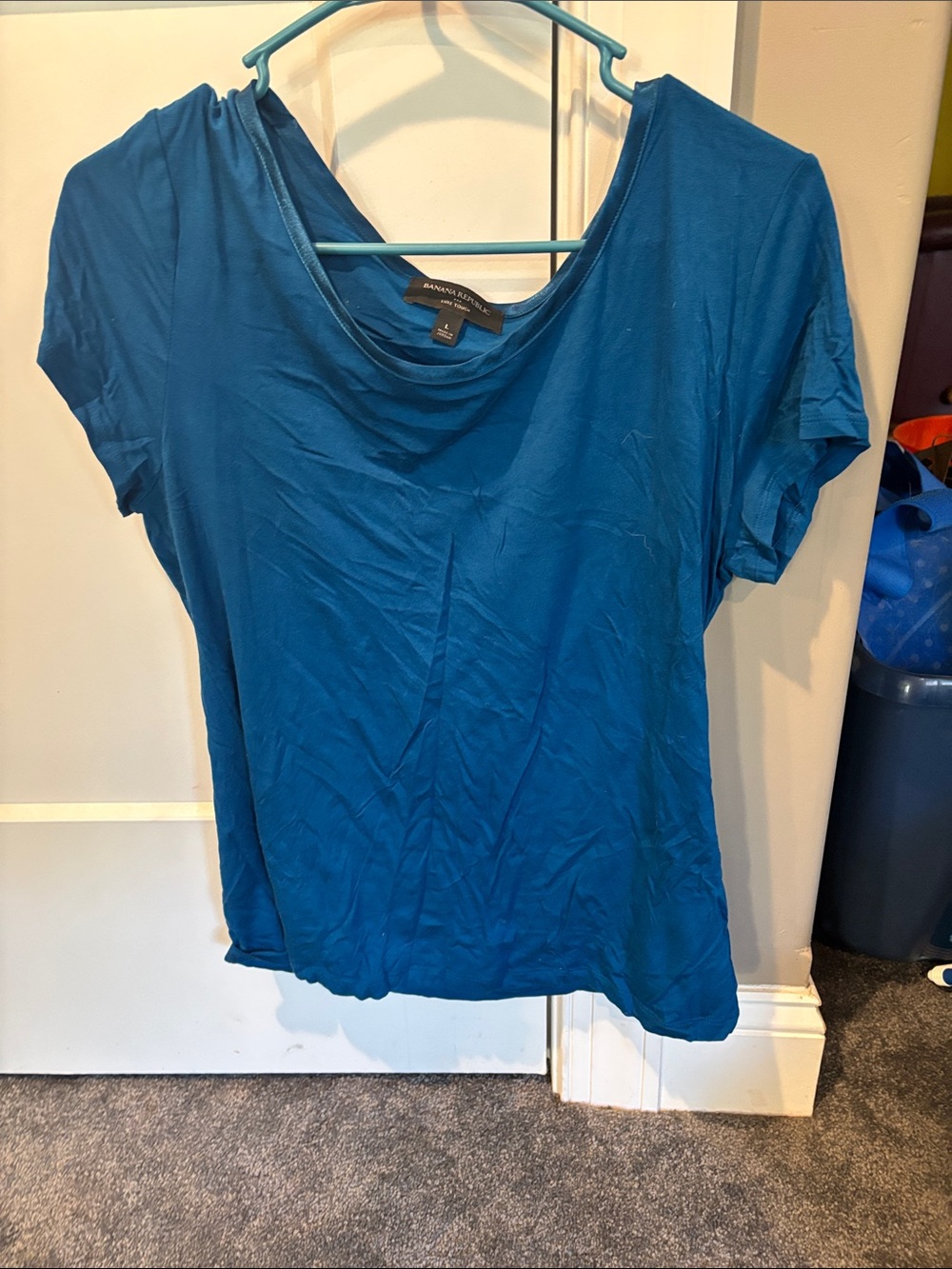 Banana Republic Teal Blue Draped Neck Short-Sleeve Tee